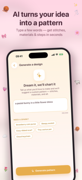 AI crochet pattern designer generating a custom pattern from a text prompt